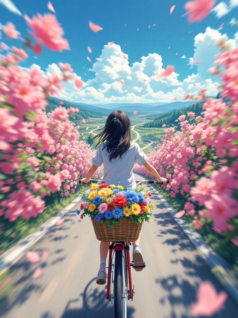ANIME FAST PACED SHOT, motion blur, From a first person perspective, a girl hold...