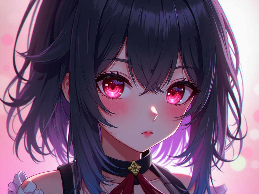 glitched attractive anime emo girl
