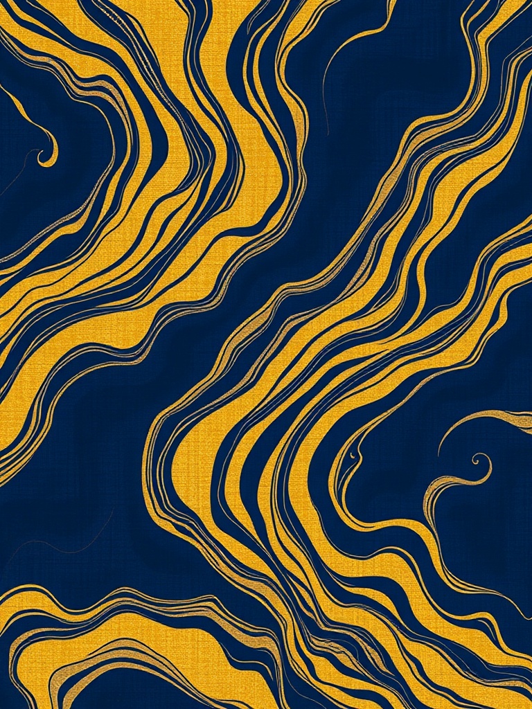 batik parang pattern reimagined as flowing liquid gold and indigo, elegant, luxury textile design