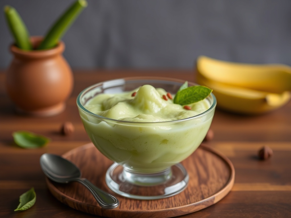 es cendol dalam gelas kaca dengan kondensasi, food photography, latar hijau pandan