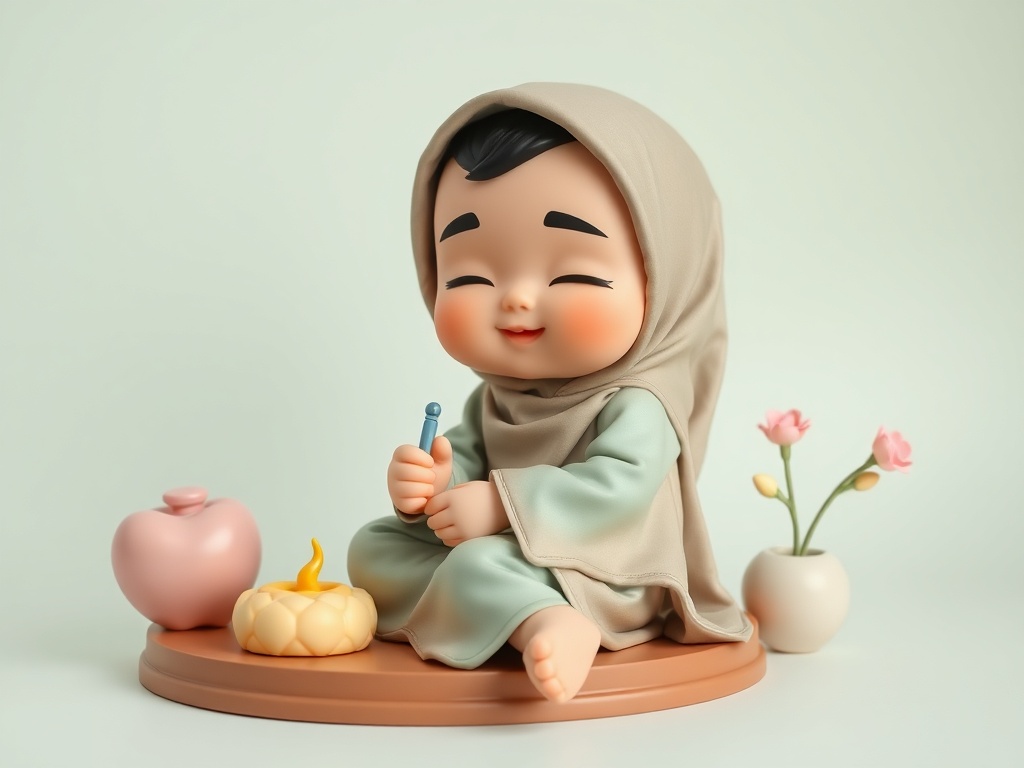 ondel-ondel betawi versi mainan vinyl lucu, latar pastel, product shot