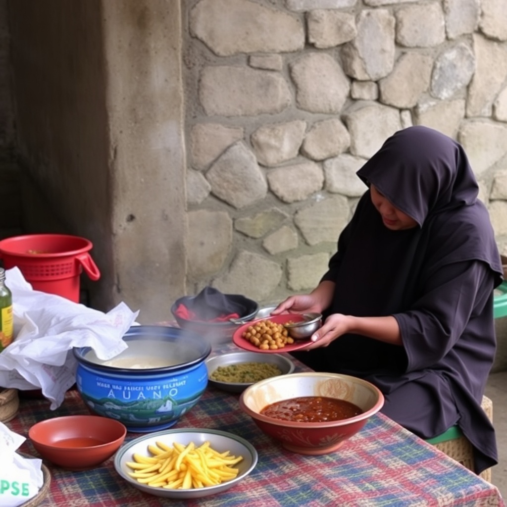 gudeg jogja dalam mangkuk keramik, uap mengepul, food photography hangat