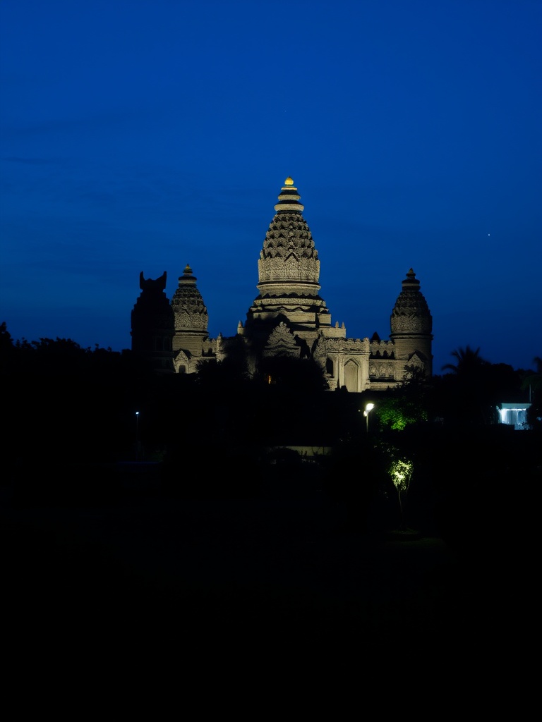 candi prambanan saat blue hour dengan bintang mulai muncul, long exposure