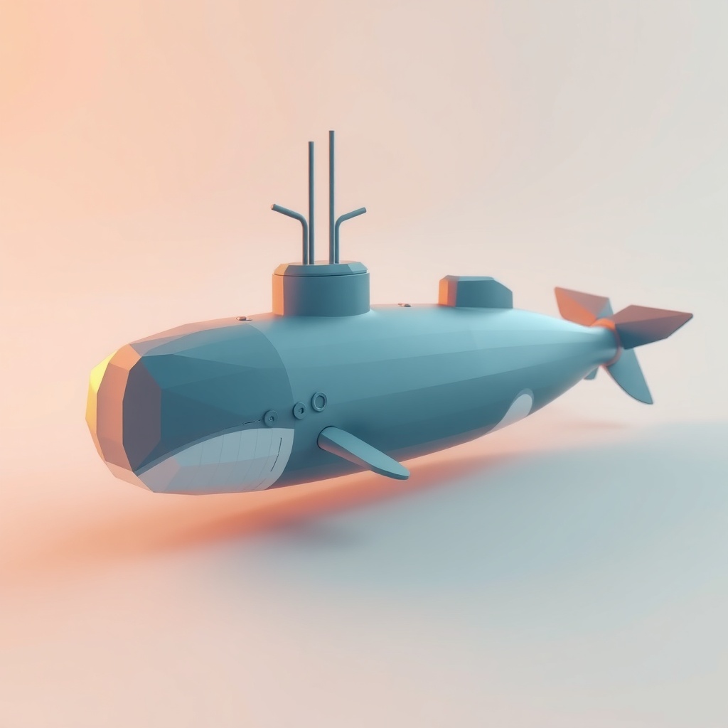 a submarine shaped like a whale, low poly 3d render, pastel palette, golden hour light, highly detai...