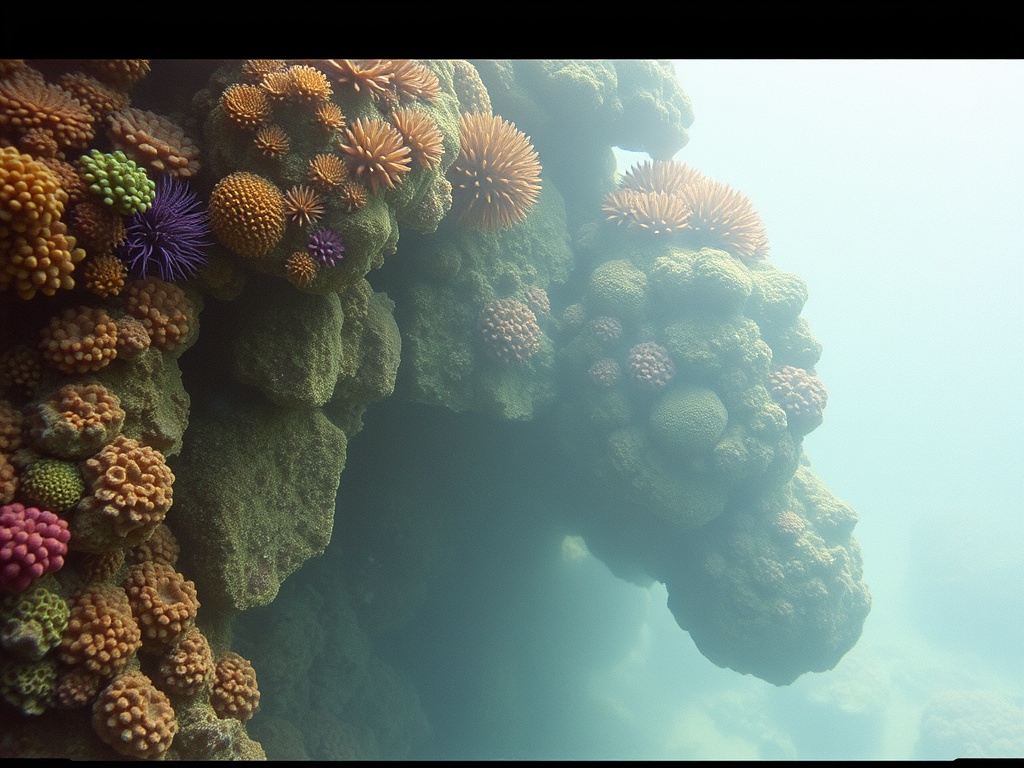 a coral reef city, cinematic photography, 35mm film grain, soft morning mist, highly detailed