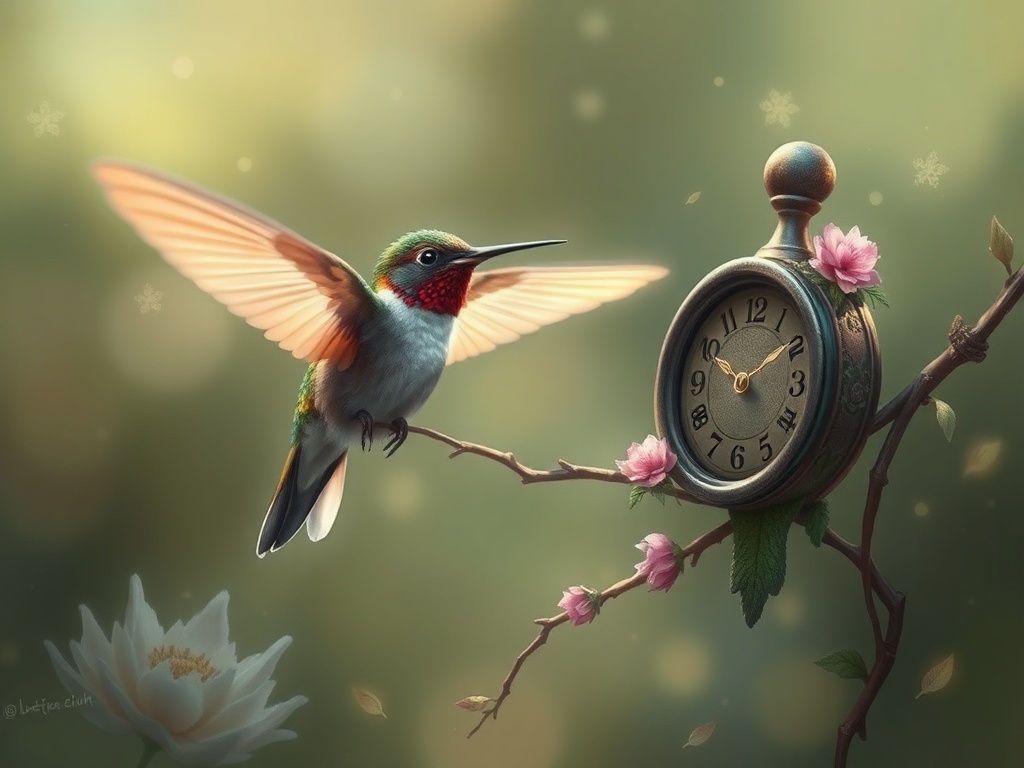 a clockwork hummingbird, digital painting, artstation trending, soft morning mist, highly detailed