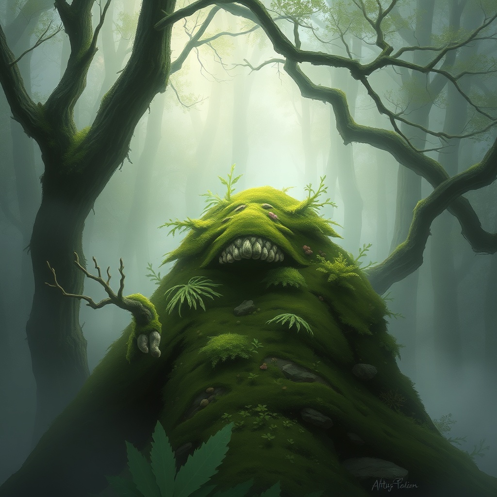 a moss-covered forest spirit, digital painting, artstation trending, soft mornin...